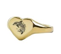 Bague dauphin du zodiaque en forme de cœur | Argent sterling 925 plaqué or | Bijou cadeau, chevalière style vintage, bijou hypoallergénique fait main | LK_PDR_01084_7