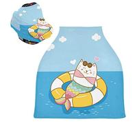 Bague De Bain Sirène Chat Housse de Canopée pour Poussette,Siège de Voiture pour Bébé Dais Siège Auto Couverture D'Allaitement Pare-Soleil Respirant Extensible pour Bébé