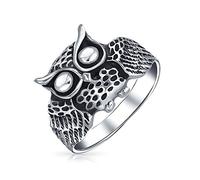 Bague De Bande De Chouette Nocturne En Argent Sterling 925 Oxydé Personnalisée De Taille Moyenne Pour Femme Adolescente Protection Personnalisée Ancien Oiseau Sage
