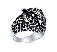 Bague De Bande De Chouette Nocturne Sage Et Ancienne Avec Une Grande Déclaration De Protection Personnalisée Unisexe En Argent Sterling .925 Pour Hommes Femmes Et Adolescents Oxydée