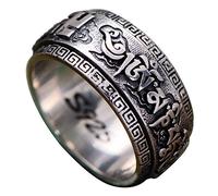 Bague de bande spinner Om Mani Padme Hum bouddhiste en argent sterling 925 vintage pour hommes femmes 10mm Taille 64
