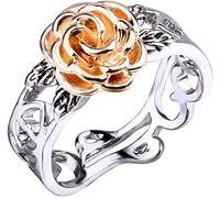 Bague de bijoux de mariage pour la Saint-Valentin Accessoires de bijoux Élégant anneau de doigt pour femme bicolore Fleur de rose Bandeau creux Anneau de doigt Bijoux de mariage Cadeau dans une boîte
