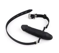 Bague de Bouche Double Face avec Dildo en Silicone pour Contrainte BDSM - Accessoire Adulte pour Rôle et Pouvoir - Noir (Noir)