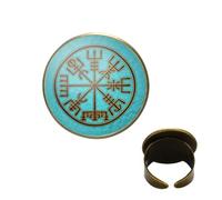 Bague de boussole viking rétro nordique viking runes art motif art cabochon en verre bague d'ouverture pour homme femme bijoux amulette cadeaux, 16mm, Verre
