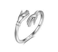 Bague de câlin en argent sterling 925, design mains étreintes avec pierres de zircone scintillantes, « Expression de l'affection et de l'amour », bague pour femme et femme en argent véritable