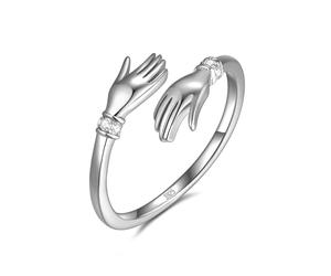 Bague de câlin en argent sterling 925, design mains étreintes avec pierres de zircone scintillantes, « Expression de l'affection et de l'amour », bague pour femme et femme en argent véritable