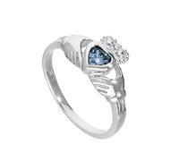Bague de Claddagh en Argent 925/1000 et Oxyde de Zirconium de Naissance Bleu Vif Décembre - Taille 63