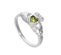 Bague de Claddagh en Argent 925/1000 et Oxyde de Zirconium de Naissance Vert Clair Août - Taille 53