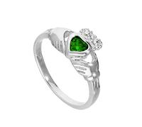 Bague de Claddagh en Argent 925/1000 et Oxyde de Zirconium de Naissance Vert Mai - Taille 48