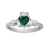 Bague de Claddagh en argent sterling 925 avec pierre de naissance en forme de cœur - 6 mm - Bijou irlandais porte-bonheur pour femme - Taille 6-9, 8, Pierre précieuse, Émeraude créée