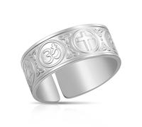 Bague de Coexistence en Paix Bagues d’harmonie des Religions du Monde Religion Bijoux Réglable Acier Inoxydable Protection Amulette Cadeau Femmes Hommes