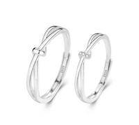 Bague De Couple Avec Nœud D'Amour Pour Homme Et Femme, En Argent Sterling 925, Alliance De Fiançailles, Alliance Avec Cristal, Bijoux Fantaisie, Ensemble Cadeau De Deux Bagues