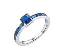 Bague de couple en or blanc 9 K/14 carats avec saphir artificiel bleu 5 x 5 mm, ronde avec zircon bleu (carré) pour femme, 61 (19.4), Métal précieux, Saphir artificiel