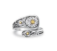 Bague de cuillère tournesol en argent sterling 925 réglable bague de pouce bohème vintage bijoux d'anniversaire et de Noël pour femmes, Argent sterling, Aucune pierre précieuse
