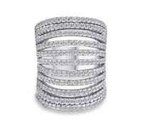 Bague de déclaration de cocktail large à bandes multiples en argent sterling .925 pour femmes et adolescentes avec pavé de zircone cubique géométrique mode armure doigt complet.