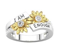 Bague de déclaration inspirante - Bijoux en gravés I Am Enough, bague réglable avec accent de soleil | Cadeau de confiance significatif pour un anniversaire, une célébration d'un cent de pétal