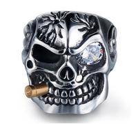 Bague de défense européenne et américaine pour hommes, anneau en acier et titane, tête de mort en diamant, bi