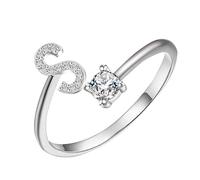 Bague de Fiançailles Bagues avec lettres initiales pour femmes, ajustables, délicates, en argent, bijoux pour femmes et filles (S, 字母0.9x0.5cm)