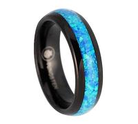 Bague de fiançailles confortable en carbure de tungstène avec incrustation d'opale bleue pour homme, 8 mm, 6 mm, 4 mm, or rose noir, argent, style dôme finition polie, coffret cadeau inclus, 12.5