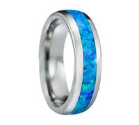 Bague de fiançailles confortable en carbure de tungstène avec incrustation d'opale bleue pour homme, 8 mm, 6 mm, 4 mm, or rose noir, argent, style dôme finition polie, coffret cadeau inclus, 13.5