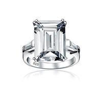 Bague de fiançailles de style Art Déco pour femme, grand solitaire de 10 carats AAA CZ taille émeraude, en argent sterling .925 avec pierres latérales en zircon cubique baguette.