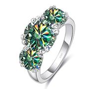 Bague de fiançailles en argent sterling 925 avec diamants VVS1, 3 pierres, couleur D, jaune/bleu/rose, 5 carats, for femme, anniversaire(Blue Green,6)
