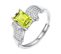 Bague De Fiançailles En Argent Sterling 925 Avec Oxyde De Zirconium Et Pierre Précieuse Naturelle Taille Émeraude. Bague De Promesse Pour Femme Avec Péridot.