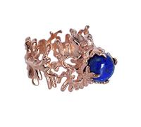 Bague de fiançailles en argent sterling 925 avec pierre de lapis-lazuli naturelle plaquée or rose, Pierre, Lapis lazuli