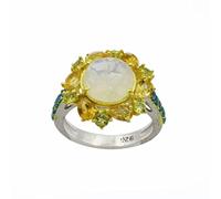 Bague de fiançailles en argent sterling 925 avec pierre de lune, citrine, péridot, apatite, cocktail art déco, Q 1/2, Pierre précieuse., Pierre de lune, citrine, péridot, apatite