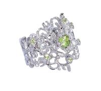 Bague de fiançailles en argent sterling 925 avec pierre de naissance ronde péridot pour femmes et filles Sz-O 1/2