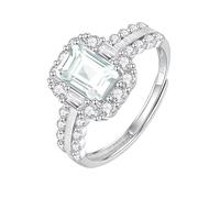 Bague De Fiançailles En Argent Sterling 925 Avec Rubis Taille Émeraude Pour Femme, Plaqué Or 14 Carats, Anneau De Promesse De Mariage En Zircone Cubique Aaa, Cocktail, Éternité, Cristal Transpa