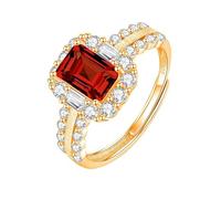 Bague De Fiançailles En Argent Sterling 925 Avec Rubis Taille Émeraude Pour Femme, Plaquée Or 14 Carats, Bague De Fiançailles Avec Zircone Cubique Aaa, Alliance De Promesse D'Éternité Pour Ell