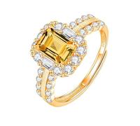 Bague De Fiançailles En Argent Sterling 925 Avec Rubis Taille Émeraude Pour Femme, Plaquée Or 14 Carats, Bague De Fiançailles Avec Zircone Cubique Aaa, Alliance De Promesse D'Éternité Pour Ell