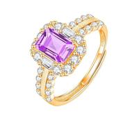 Bague De Fiançailles En Argent Sterling 925 Avec Rubis Taille Émeraude Pour Femme, Plaquée Or 14 Carats, Bague De Fiançailles Avec Zircone Cubique Aaa, Alliance De Promesse D'Éternité Pour Ell