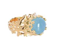 Bague de fiançailles en argent sterling 925 plaqué or filigrane naturel pour femme, Pierre, Aigue-marine