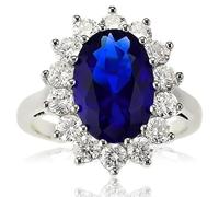 Bague de fiançailles en argent sterling avec saphir bleu ovale et zircone cubique transparent - Bague de fiançailles de la princesse Diana/Kate Middleton Royal, Argent sterling, Opale bleue