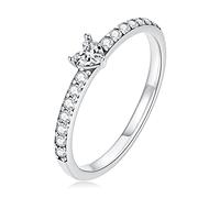 Bague de fiançailles en argent sterling S925 avec diamant simulé et zircone taille cœur.