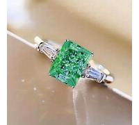 Bague de fiançailles en cuivre plaqué or blanc avec incrustation verte et oxyde de zirconium aqueux - Bagues de fiançailles, alliances de mariage, bagues de promesse, soirées, anniversaires