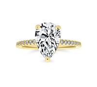 Bague De Fiançailles En Forme De Poire 2,5Ct Avec Une Pierre Solitaire En Forme De Larme AAA CZ Pour Femmes Avec Une Bande De 1Mm En Zircone Cubique Jaune Plaquée Or 14K Sur Argent Sterling .925