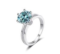 Bague de fiançailles en moissanite 3 carats couleur D VVS1 for femme, bague diamant argent sterling S925, coupe ronde, alliance jaune/bleu/rose avec certificat(Blue,5)