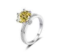 Bague de fiançailles en moissanite 3 carats couleur D VVS1 for femme, bague diamant argent sterling S925, coupe ronde, alliance jaune/bleu/rose avec certificat(Yellow,6)