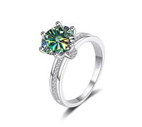 Bague de fiançailles en moissanite 3 carats couleur D VVS1 for femme, bague en diamant en argent sterling S925, coupe ronde, alliance en moissanite jaune/bleu/rose avec certificat(Blue green,5)