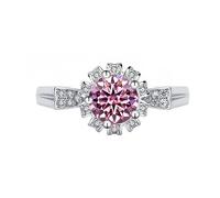 Bague de fiançailles en moissanite for femme, taille ronde 1 carat, couleur D, argent sterling S925, VVS1, diamant rouge/jaune/rose(Pink,9)