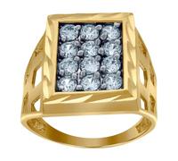 Bague de fiançailles en or bicolore 10 carats avec zircone cubique imitation diamant DC tête carrée 17,2 x 2,1 mm de large pour homme