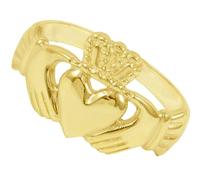 Bague de fiançailles en or jaune 9 carats poinçonnée Claddagh pour homme Plusieurs tailles Cœur dans les mains couronné Amour Fabriqué au Royaume-Uni 375, Or