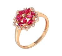 Bague de Fiançailles et Alliance Bague en Argent Femme Taille 59 Or Rose 18 Carats Ruby Créé en Laboratoire Évidé avec Rubis Rouge et Diamant de 1,1 CT Mode pour Sœur Anniversaire Bijoux