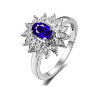 Bague de Fiançailles et Alliance Parure Bijoux Argent Or 18 Carats Saphir Créé en Laboratoire Forme de Fleur Taille Solide Non Plaqué Mise à Niveau 3.0 pour Mesdames Anniversaire Bijoux