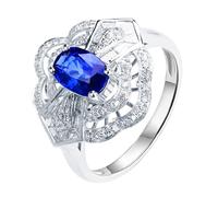 Bague de Fiançailles Femme Bague en Argent Femme Taille 59 Or Blanc 18 Carats Saphir Créé en Laboratoire Fleur avec Saphir et Diamant de 1,21 CT Moderne pour Tante Nouvelle Année Bijoux