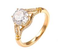 Bague de Fiançailles Femme Moissanite Bague de Fiançailles Jaune Or 14 Carats Moissanite Ronde Vintage à 6 Griffes 3 Carats Taille Mesdames pour Mère Saint-Valentin Bijoux