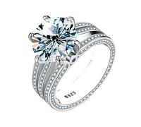 Bague de fiançailles Moissanite 5ct for femmes couleur D VVS1 bagues en diamant argent Sterling 925 mariage avec certificat(White,9)